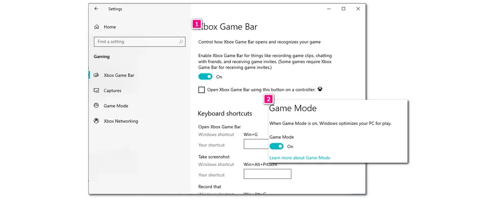Enable Game Mode and Gaming Capture
