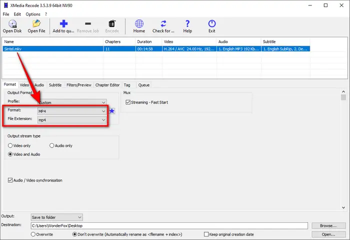 XMedia Recode Lossless MKV to MP4