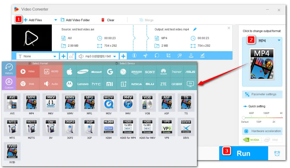 Convert Xvid to Android Codec