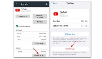 Clear YouTube App Cache