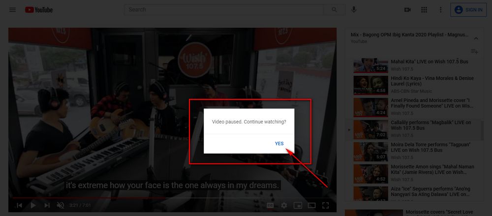 Video Paused Continue Watching YouTube