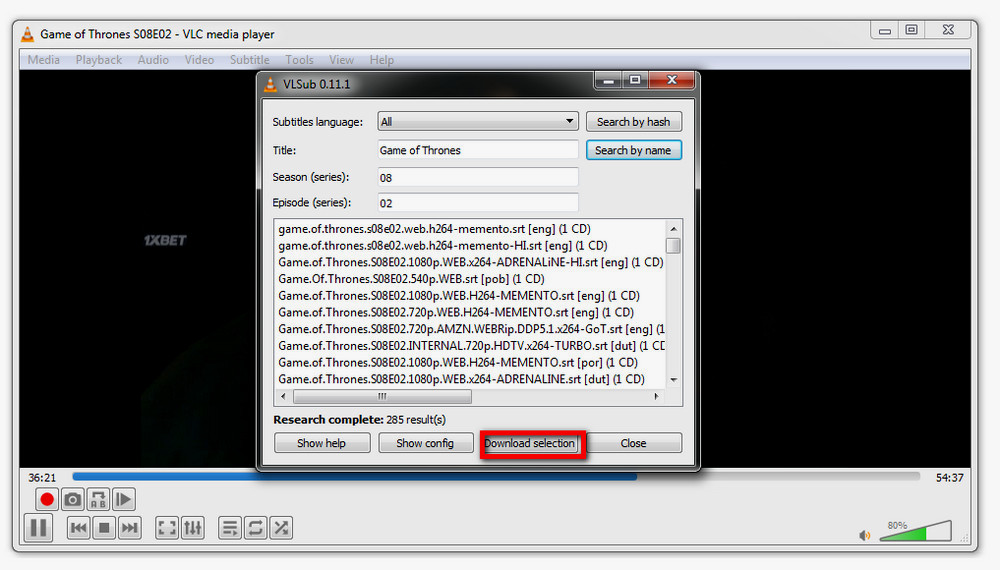 how to get subtitles for game of thrones on kodi