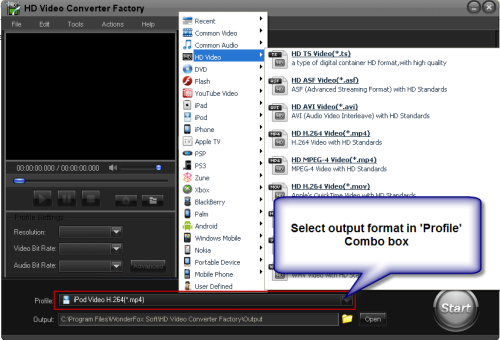 Select output format