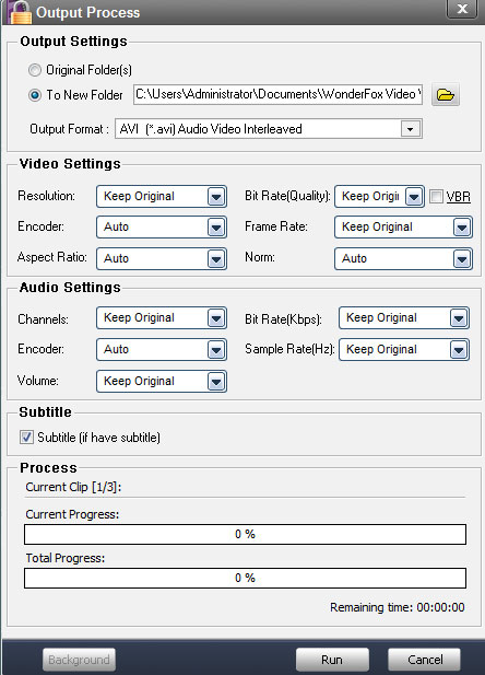 Convert video settings